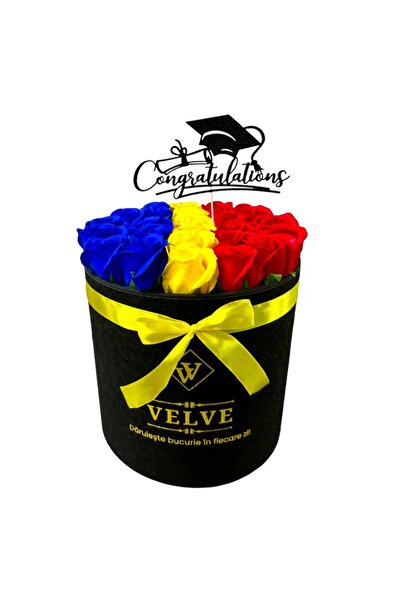 velve Aranjament pentru absolvire Tricolor, drapelul Romaniei cu 25 trandafir...