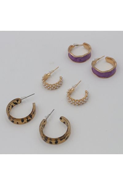Retrovy Store Trendmix: Purple, Leopard, Pearl Earring Set
