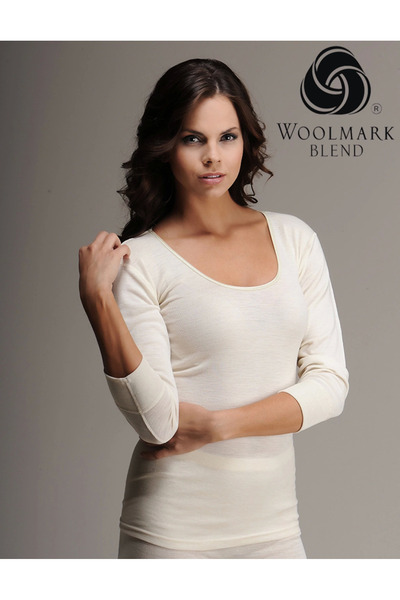 Modestia Hasyün 303 قميص داخلي نسائي من الصوف مضلع بأكمام طويلة - جلد - L-XL