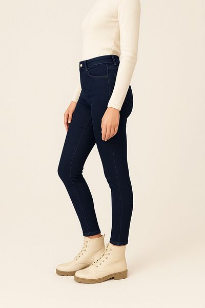 DELDNM Tin Women's Navy Blue Super Skinny Fit Stretch Lycra High Waist Denim Jean Jeans