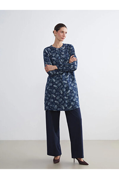 LC Waikiki تيونيك نسائي منقوش بياقة حكم من LCW Grace Indigo