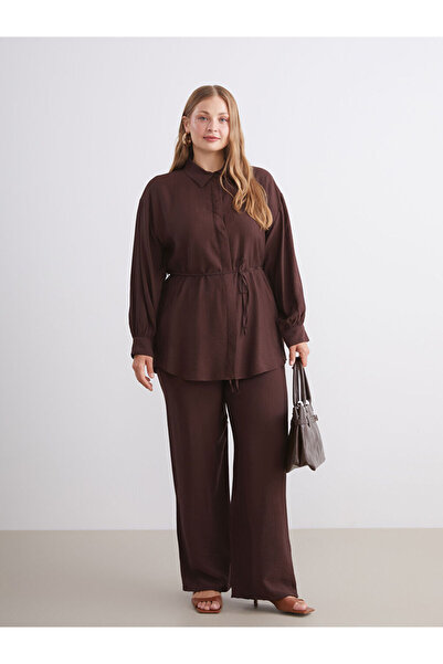 LC Waikiki Brown Wide Leg Women's Trousers with Elastic Waist