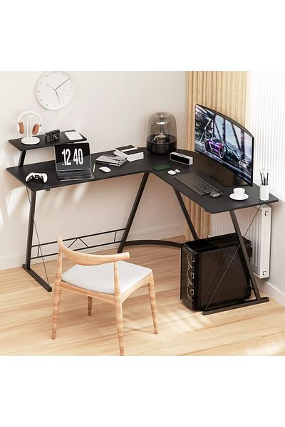 Kardett Birou de lucru si gaming pe colt negru, MDF & metal, 130x130 cm, design modern, rezistent