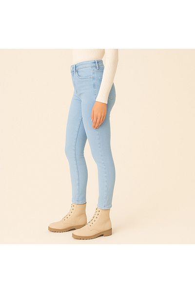 DELDNM Tin Women's Ice Light Blue Super Skinny Fit Stretchy Lycra High Waist Denim Jean Jeans Trousers