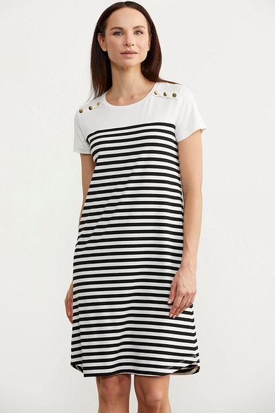 Modestia Sementa 77482 Button Detailed Striped Combed Cotton Dress - Black - L