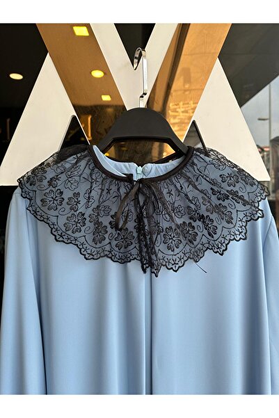 PL Siyah çiçekli tül yaka oval