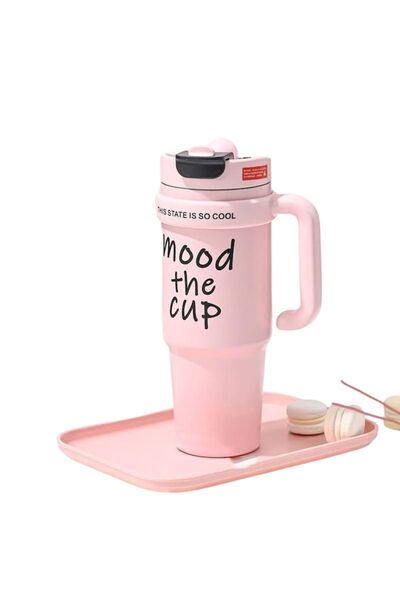 Mixbo Mood The Cup Thermos with Straw and Handle, Stainless Steel, 1000 ml, Pink