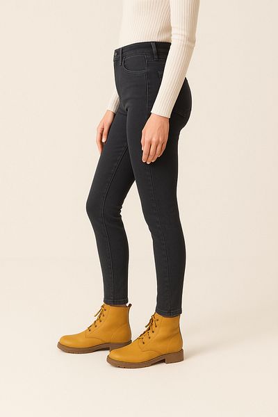 DELDNM Tin Women's Black Smoked Super Skinny Fit Stretch Lycra High Waist Denim Jean Jeans