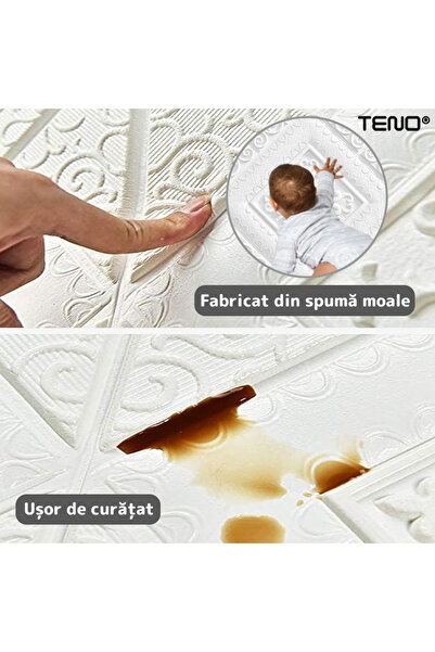 Teno Set 25x Tapet Mic 3D Teno®, suprafata acoperire 3.06 mp, 35x35 cm, alb