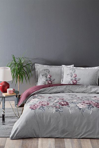 Özdilek Burgundy Sheet Elastic Double Duvet Cover Set