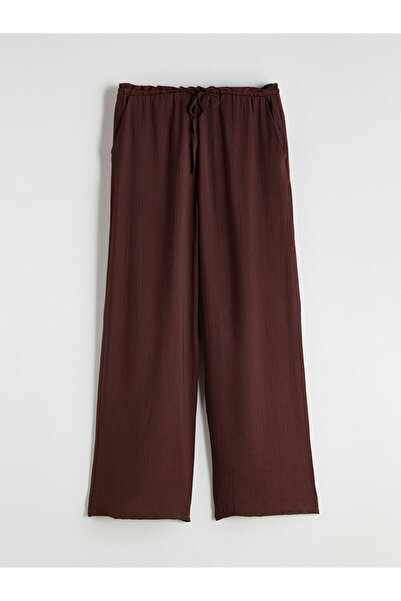 LC Waikiki Brown Wide Leg Women's Trousers with Elastic Waist