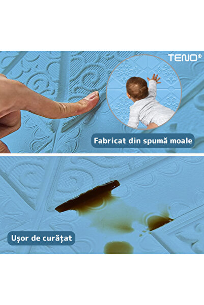 Teno Set Tapet 3D Teno118, acoperire 4.9 mp, autoadeziv, perete/tavan, model floral, 70x70 cm, albastru