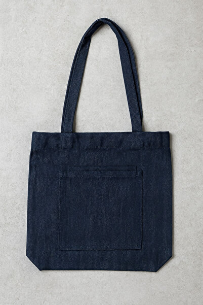 YUNUSOĞLU HOME Women's Navy Blue Canvas Front Double Pocket Soft Cloth Fabric Hand, Arm and Shoulder Bag