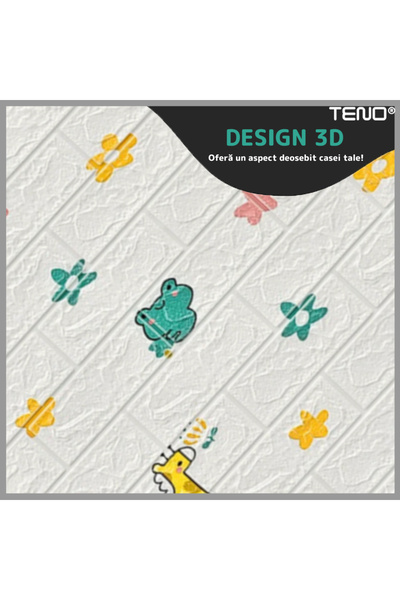 Teno Set 10x Tapet Caramida 3D Teno®, model Animalute, suprafata acoperire 5.3 mp, 70x77 cm, alb
