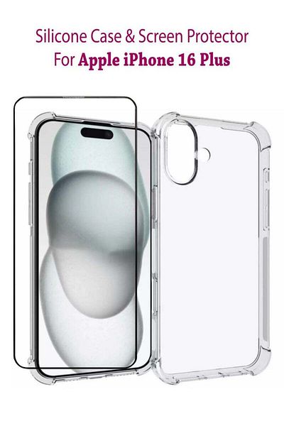 Generic Silicone Case Cover With Tempered Glass Screen Protector For Apple iPhone 16 Plus