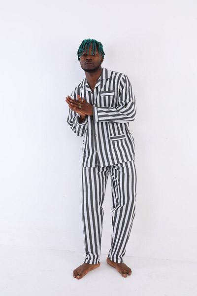 Modestia Kocabey 4007 Long Sleeve Striped Gaffur Men's Pajama Suit - Anthracite - 2XL