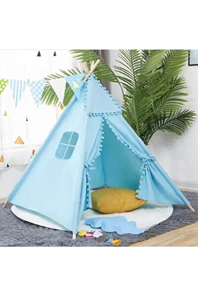 Kardett Cort de joacă tip Indian pentru copii, albastru, 120x120x140 cm, cadru din lemn, lavabil, interior