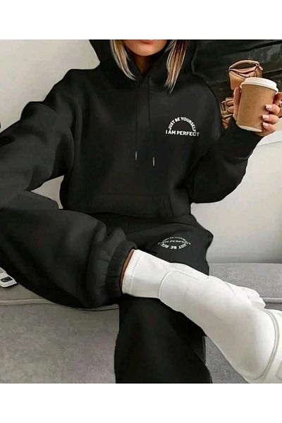 macklin Unisex Men Women I'M Perfect Printed Oversize 3 Thread Hooded Tracksuit Set