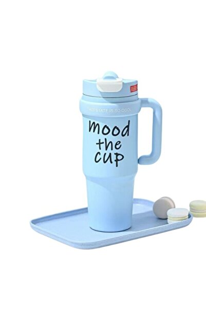 Mixbo Thermos Mood The Cască cu pai și mâner, oțel inoxidabil, 1000 ml, albastră