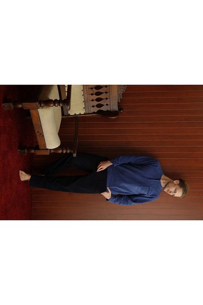 Modestia Kocabey 7306 Midi Collar Fleece Long Sleeve Pajama Set - Navy Blue