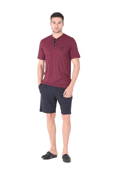 Modestia D's Damat 224007 Men's 5-Piece Tracksuit Pajama Suit Set - Claret Red - L
