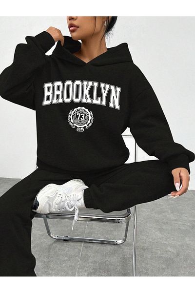 macklin Unisex Men's Women's Brooklyn Printed Oversize 3 Thread Hooded Tracksuit Set