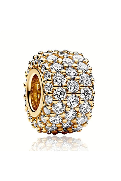 Singularis S925 Gümüş Altın Renk Zirkon Taşlı Parlak Charm – DIY Bileklik ve Kolye Boncuğu