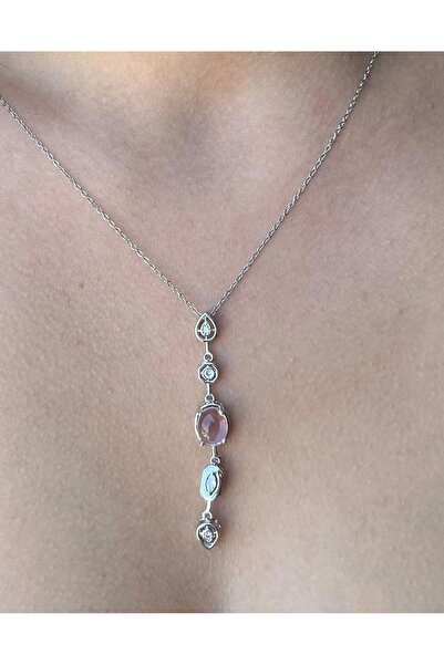 stain steel Gümüş Taşlı Damla Kolye