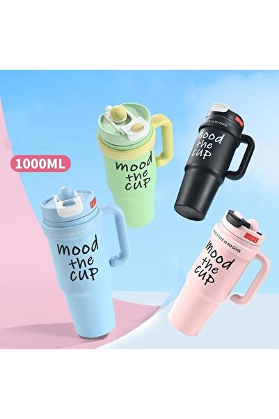 Mixbo Thermos Mood The Cască cu pai și mâner, oțel inoxidabil, 1000 ml, albastră