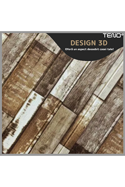 Teno Set Tapet Panou 3D Teno133, Model Lemn, suprafata acoperire 4.9 mp, autoadeziv,, 70x70 cm, maro