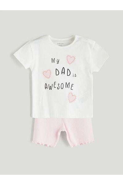 LC Waikiki Lcw Baby Ecru Printed Baby Girl T-Shirt and Shorts 2-Pack