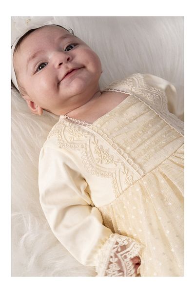 Serackids Tulle Lace Newborn 100% Cotton Combed Baby Girl Mevlüt Special Day Dress Bandana Set
