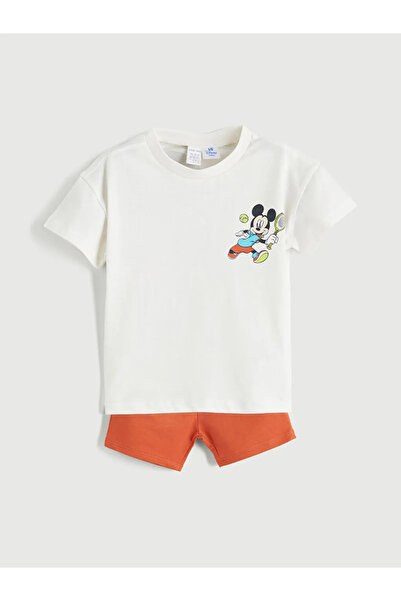 LC Waikiki تي شيرت وسروال قصير للأطفال الرضع من LCW باللون البيج مطبوع عليه م...