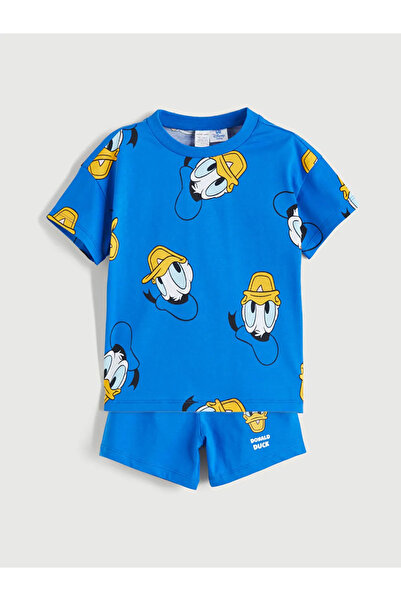 LC Waikiki LCW baby Mavi Donald Duck Baskılı Erkek Bebek Tişört ve Şort 2'li