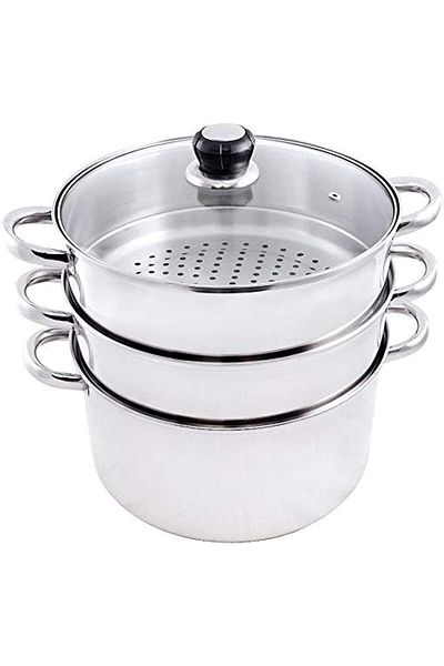 Wilson Stainless Steel 3-Tier Steamer Capsule Bottom With Glass Lid 26cm