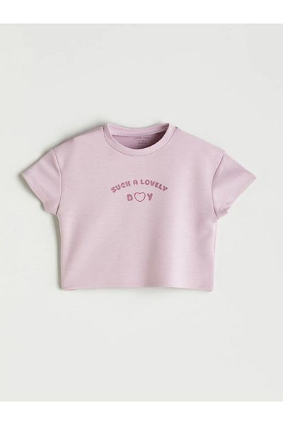 LC Waikiki Lcw Baby Lila Crew Neck Printed Baby Girl T-Shirt and Shorts 2-Piece