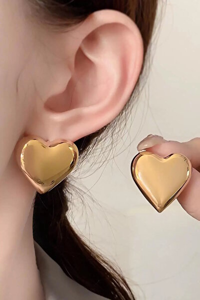 CAŞ DEKORASYON أقراط معدنية على شكل قلب ذهبي اللون (زوج)