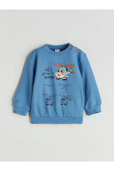 LC Waikiki Lcw Eco Blue Printed Baby Boy Sweatshirt and Sweatpants Bottom 2 Pcs