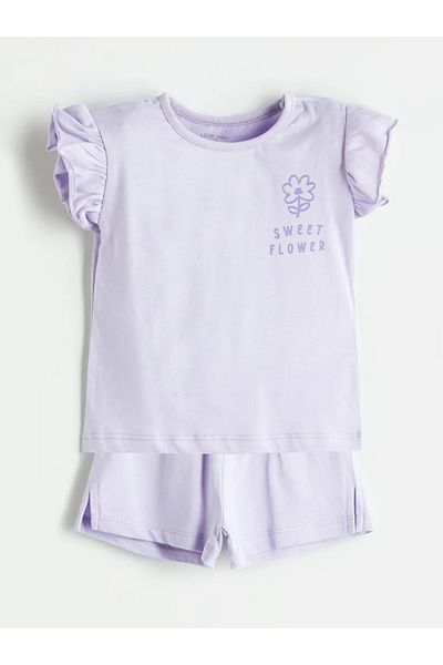 LC Waikiki Lcw Baby Lila Printed Baby Girl T-Shirt and Shorts 2-Pack