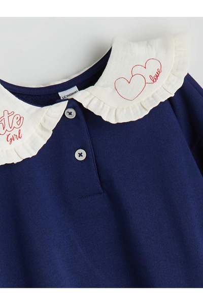 LC Waikiki Lcw Kids Navy Blue Baby Collar Girl's Sweatshirt and Sweatpants