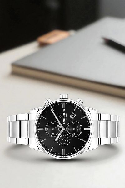 Daniel Klein Men's Wrist Watch Exclusive Steel Band with Bracelet Gift Silver-Black Zmdk1191