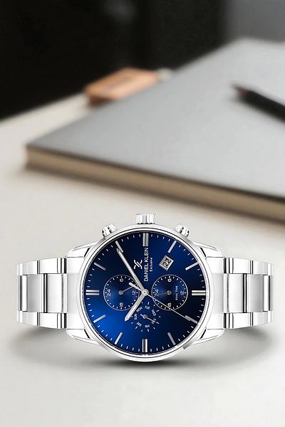Daniel Klein Men's Wrist Watch Exclusive Steel Band with Bracelet Gift Silver-Blue Zmdk1191