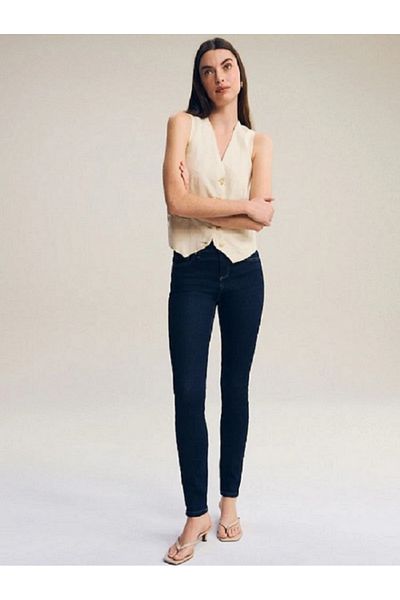 DELDNM Laci Women's Jean High Waist Navy Blue Lycra Skinny Leg Trousers