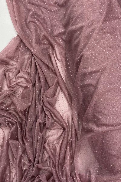 PRATİKOBA Raindrop Glitter Evening Dress with Shawl Tulle Fabric Dark Rose Dried 36