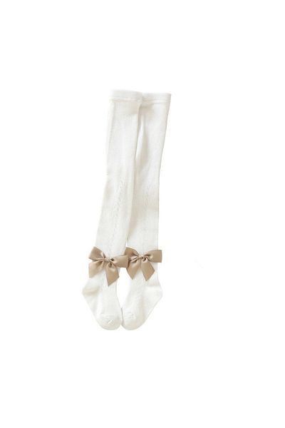 Mixbo Tights for Girls, With Bows and Pattern, Cotton, 0-1 Years White