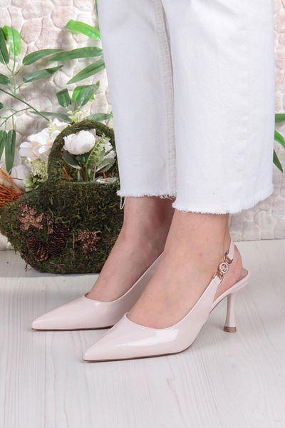 fort 129-1122 Fls Patent Leather Closed Front Open Back Heeled Women's Shoes
