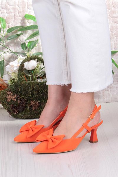 fort 018-407 Fls Satin Closed Front Bow Open Back Heeled Shoes