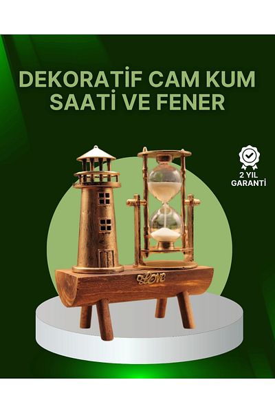 Kanonik Education Vintage Hourglass + Lighthouse Model – Wooden Body Table Top Decoration
