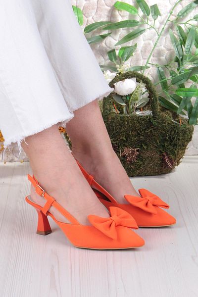 fort 018-407 Fls Satin Closed Front Bow Open Back Heeled Shoes