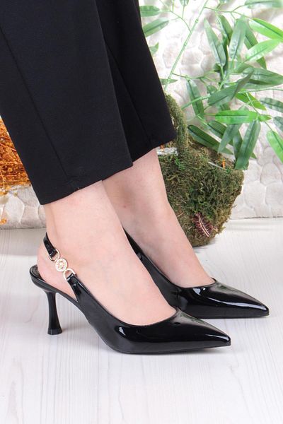 fort 129-1122 Fls Patent Leather Closed Front Open Back Heeled Women's Shoes